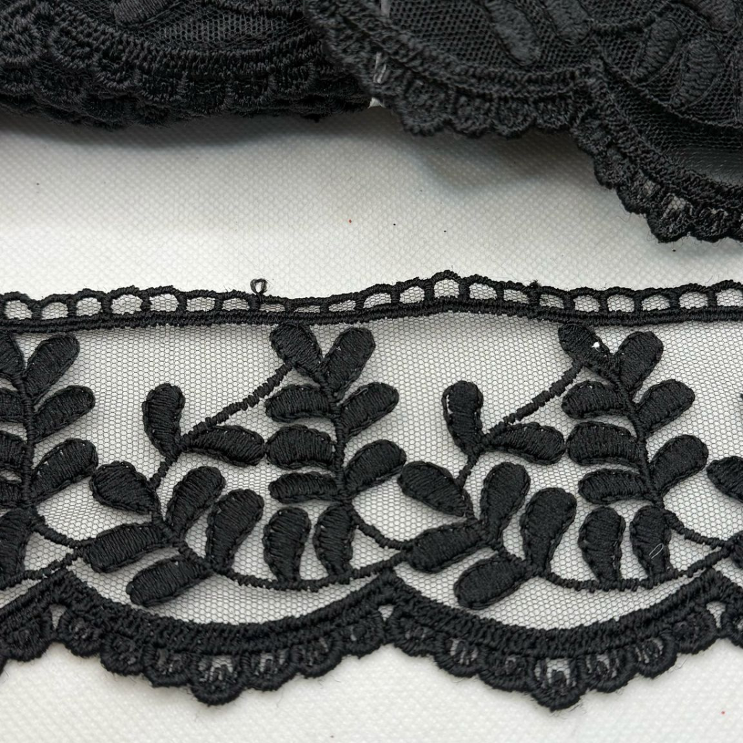 Pizzo Tulle Ricamato NERO (H. 8cm.)